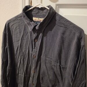 Tommy Bahama Mens Large 100% Silk Long Sleeve Button Down Shirt Gray Textured